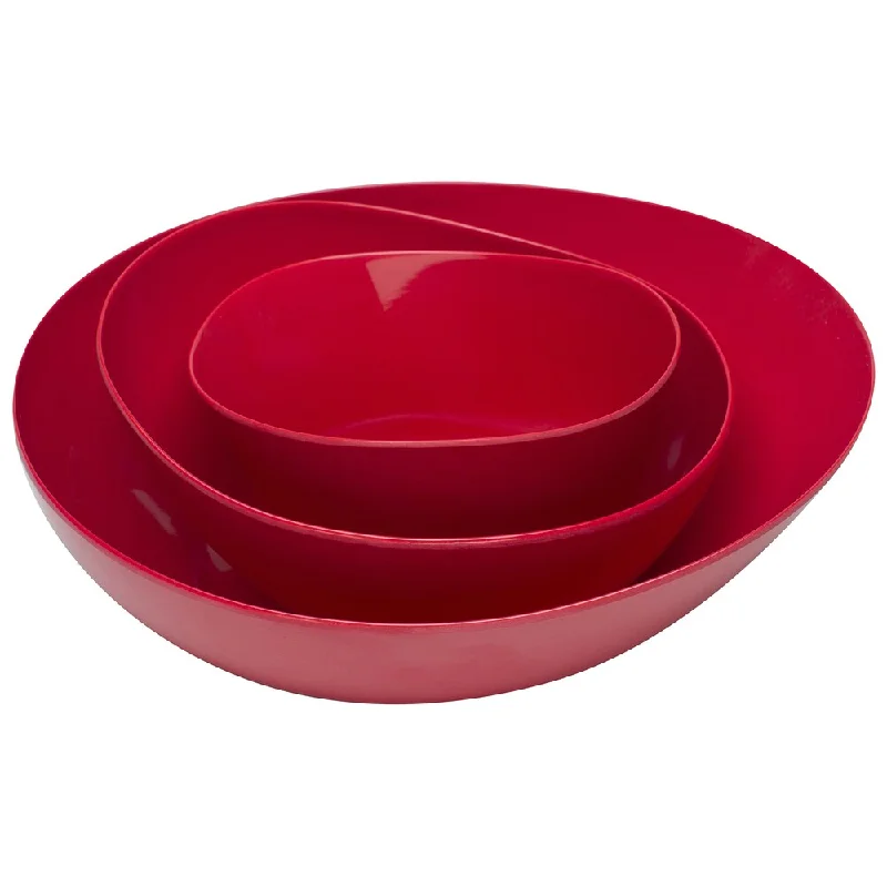 Handmade clay soup bowls-Zak Designs 0078-2473 Red Moso Bamboo Serving Bowl 3 Piece Set