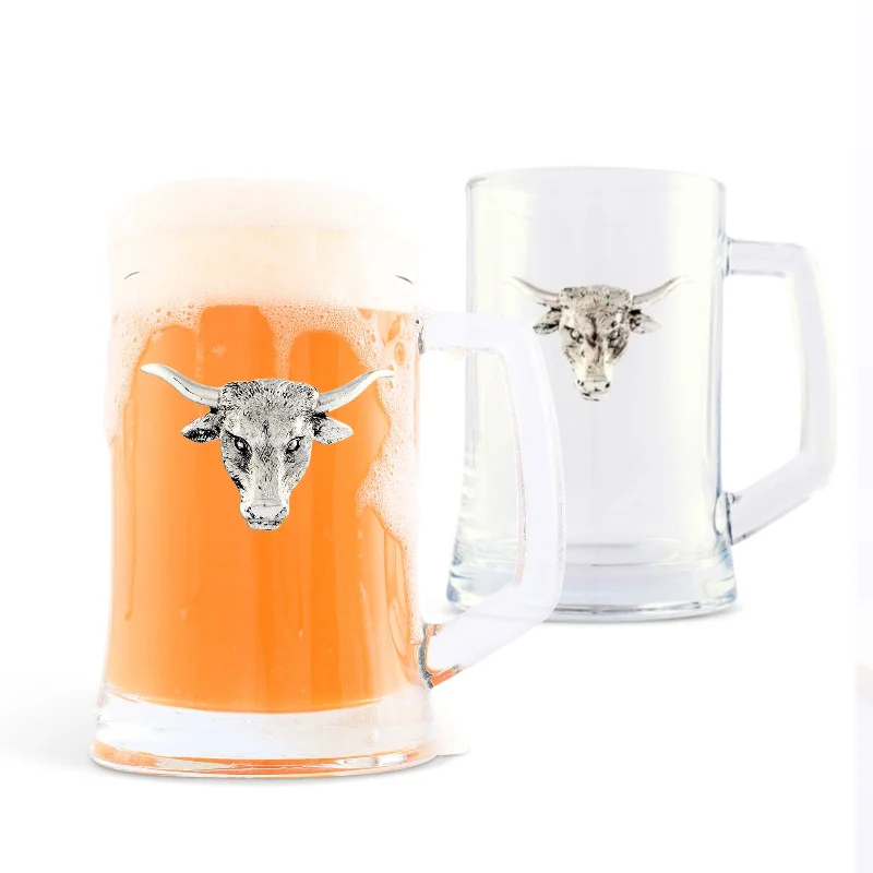 Stackable glass cups for storage-Longhorn Beer Mugs - Set of 2