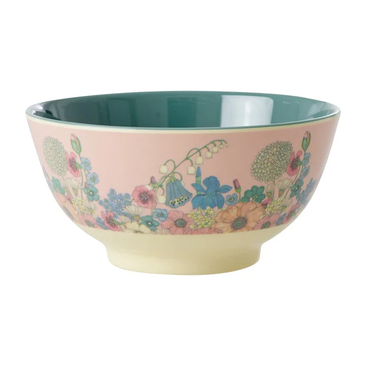 Classic porcelain soup tureens-Rice DK Melamine Bowl with Flower Collage Print - Soft Pink - Medium - 700 ml