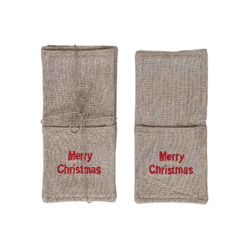 Modern bamboo serving trays-Woven Cotton "Merry Christmas" Cutlery Sleeves - 10.5"L x 5.0"W x 0.3"H