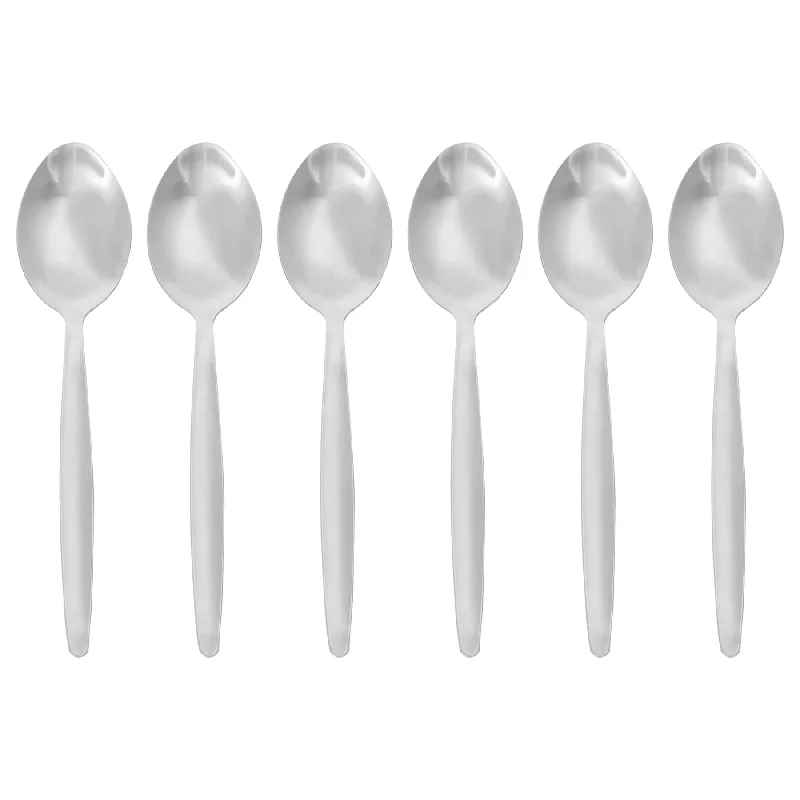 Bold red soup bowls-Classic Stainless Steel Dessert Spoons - Pack of 6 - By Argon Tableware