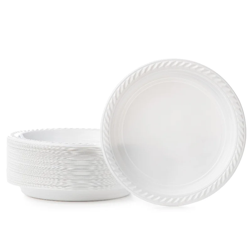 Durable melamine dinner sets-9 Inch White Round Plastic Dinner Plate 100 Pack - Classico