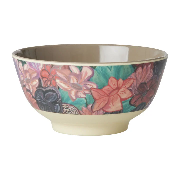 Elegant blue salad bowls-Rice DK Melamine Bowl with Forest Flower Print - Medium - 700 ml