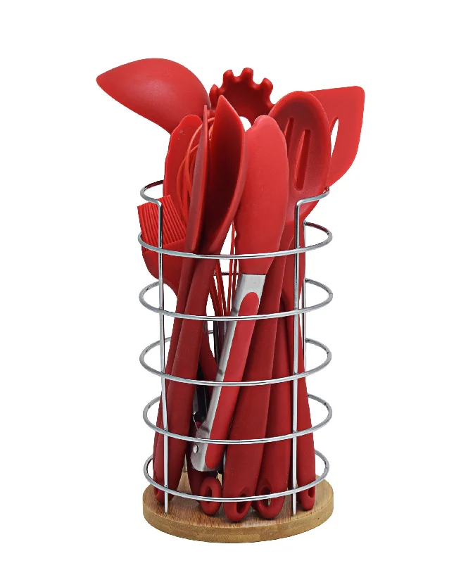 Handcrafted pottery platters-Standard Utensil Set 10 Piece - Red