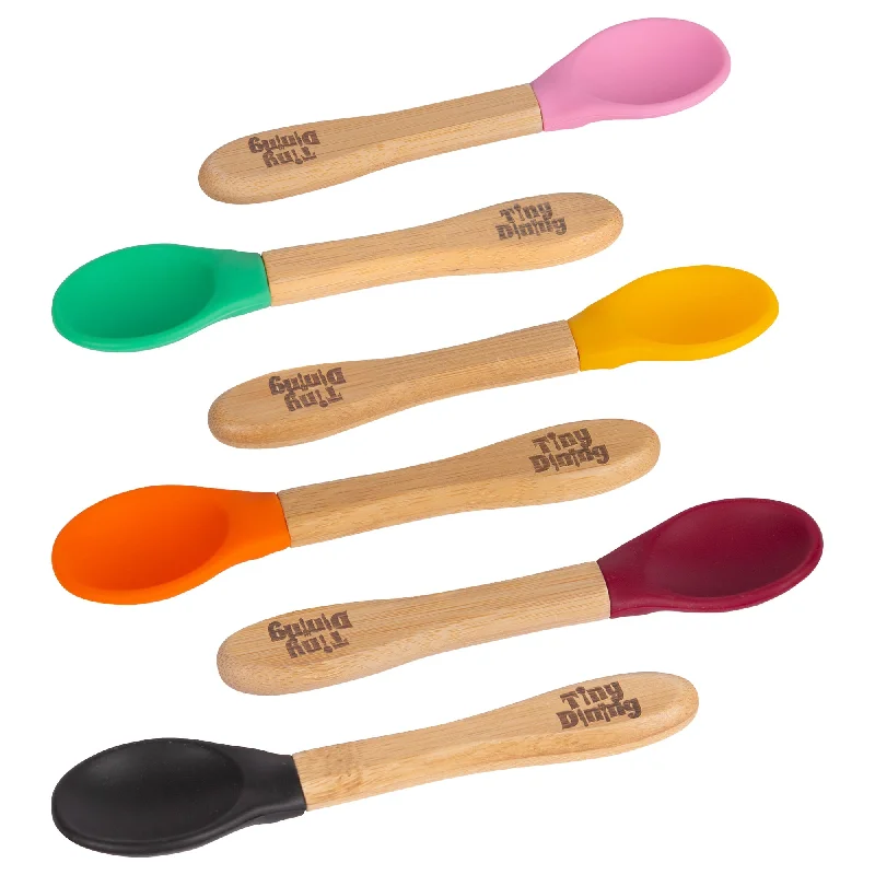 Lightweight melamine bowls-Bamboo Children's Spoon - Silicone Tip - Team Pink - Pack of 6