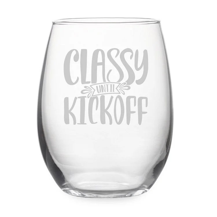 Elegant crystal tumblers for parties-Classy Until Kickoff Stemless Wine Glass and Gift Box