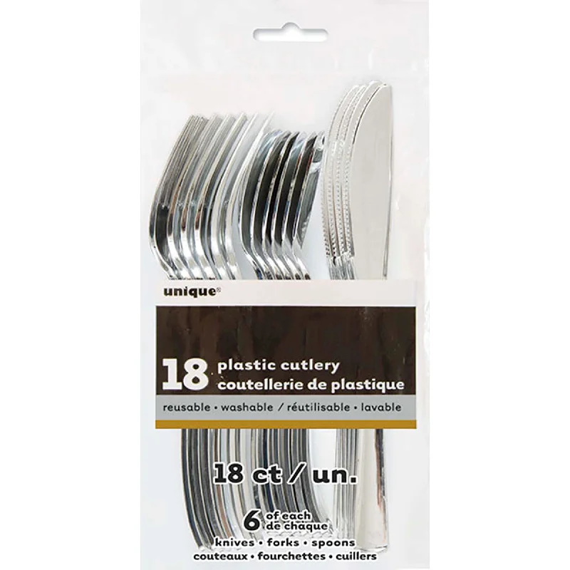 Silver Plastic Cutlery Set, 18 Count