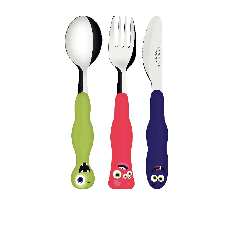 Microwave-safe ceramic bowls-Tramontina Children's Cutlery Set 3pc Monster