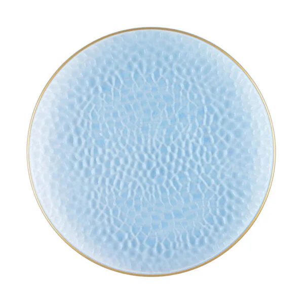 Luxury crystal champagne flutes-Blue and Gold Round Hammered Plastic Plates - Organic Hammered