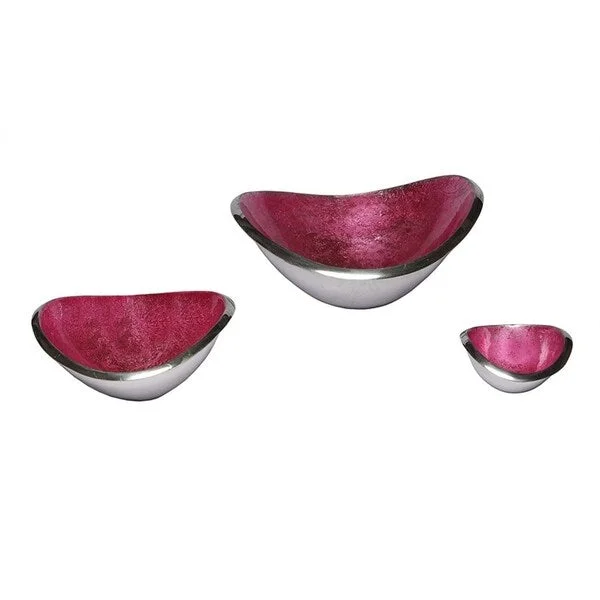 Stackable ceramic dessert bowls-Melange Home Decor Classic Collection, Set of 3 Wave Bowls- 4.25", 7" and 9.5", Color - Dark Pink