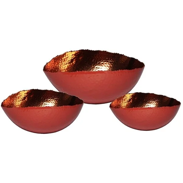 Rustic wooden serving platters-Melange Home Decor Cuivre Collection, Set of 3 Oval Bowls - 6", 9" and 12", Color - Orange