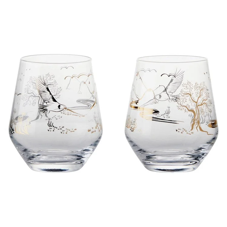 Luxury crystal wine tumblers-Skye Double Old Fashioned Tumblers/Stemless Wine Glasses Set of 2