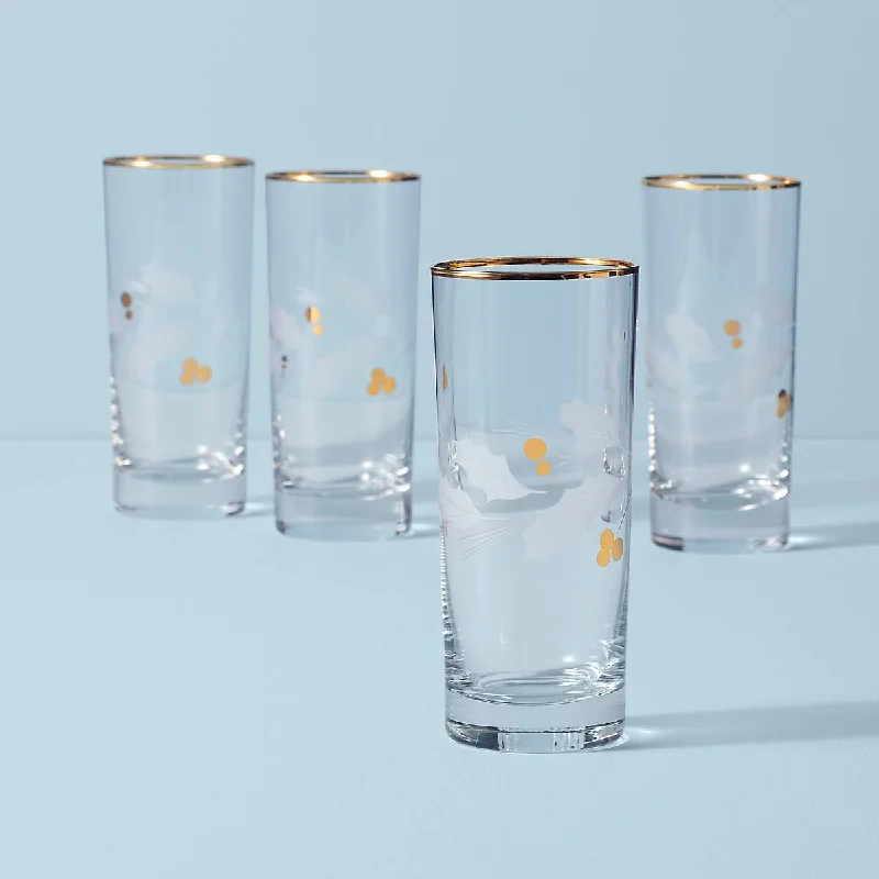 Rustic wooden tumblers-Holiday Gold 4-Piece Highball Glass Set