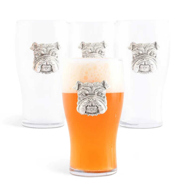 Sleek stainless steel water cups-Bulldog Beer Pint Glasses - Set of 4