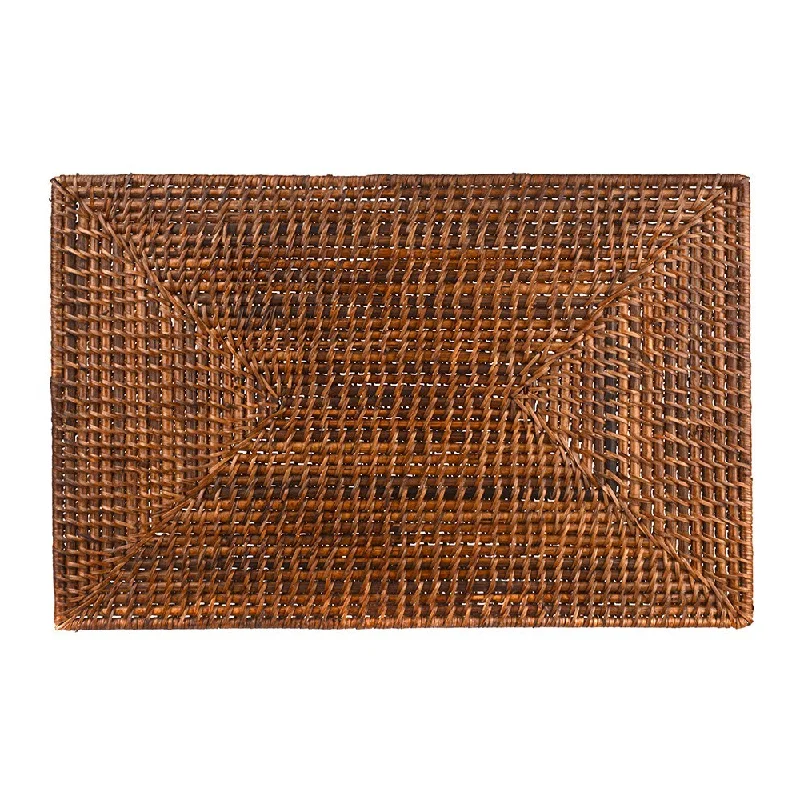 Artisan pottery serving bowls-Rattan Placemat Dark Brown 45cm