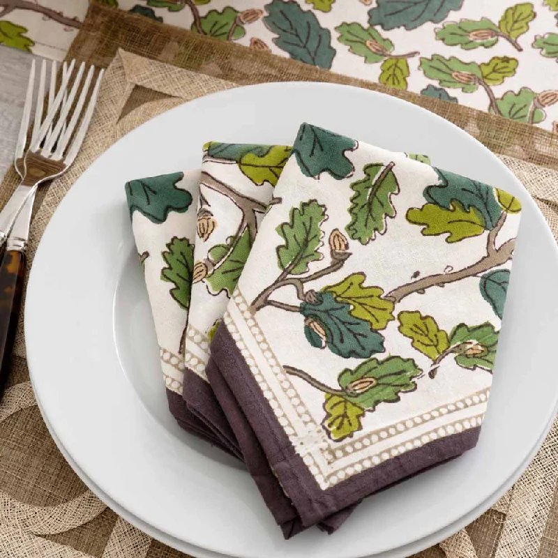 Handcrafted pottery platters-Maple & Acorn Napkin | Set of 4