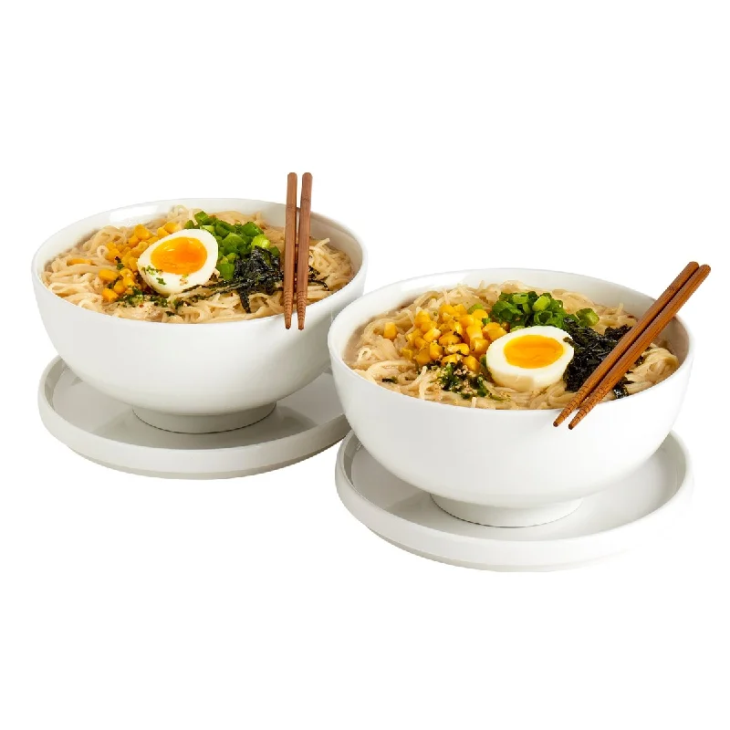 Outdoor bamboo serving sets-Infuse 8pc Ramen Bowl Set with Lid/Plate and Chopsticks White