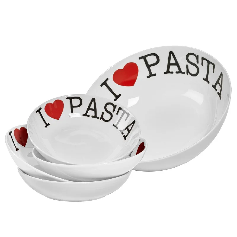 Heavy-duty stainless forks-I Love Pasta Porcelain 5-piece Round Pasta Set