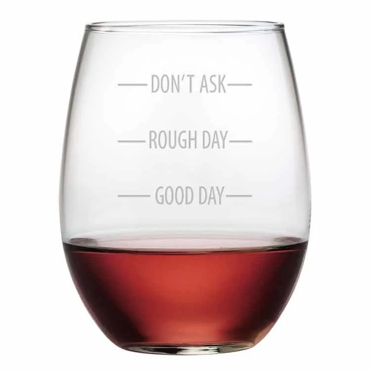 Color-changing ceramic cups-Don't Ask Rough Day 21 oz Stemless Red Wine Glasses Set of 4