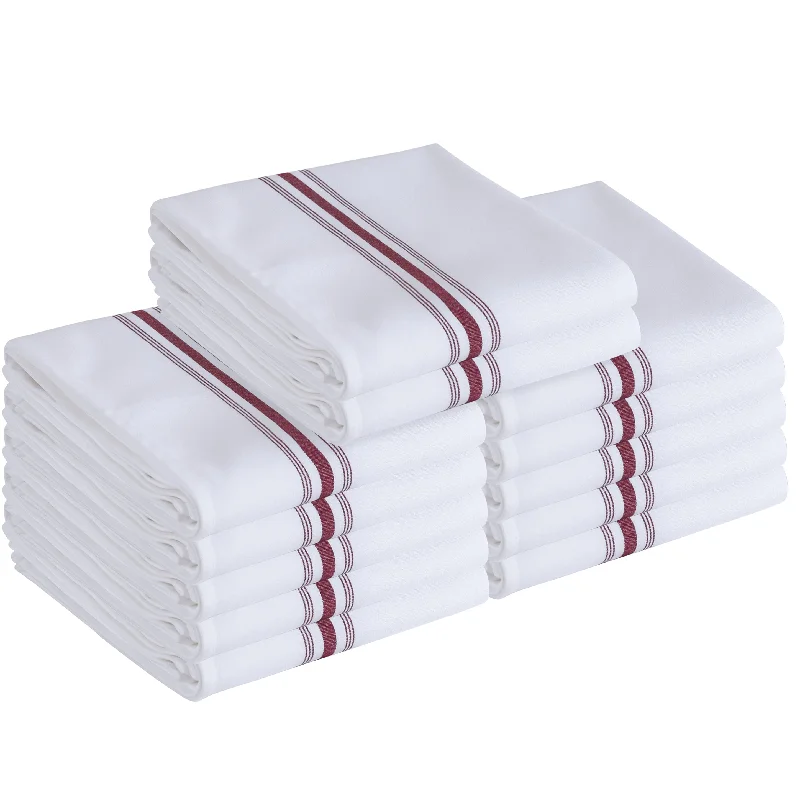 Retro enamel serving trays-12 Pieces Linen Cloth Napkins, 18" x 22"  Burgundy Stripe (Burgundy)