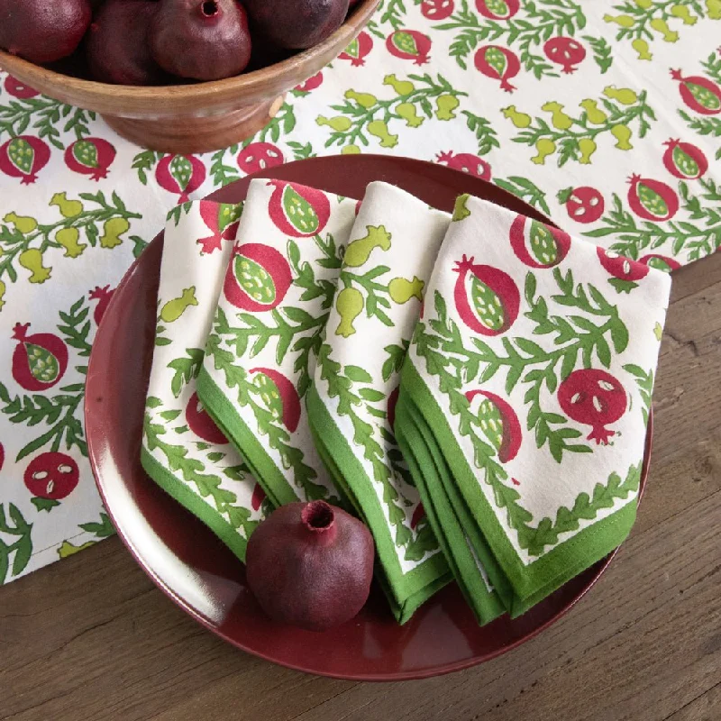 Eco-friendly wooden spoons-Pom Bells Basil & Magenta Napkin | Set 4