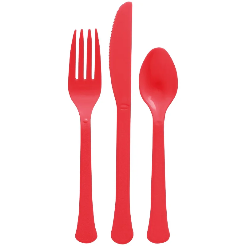 Retro polka dot plates-Apple Red Plastic Assorted Cutlery, 24 Count