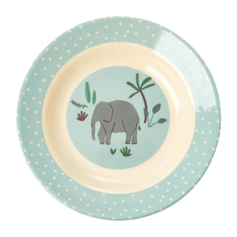 Modern bamboo serving trays-Rice DK Melamine Kids Bowl with Blue Jungle Animals Print