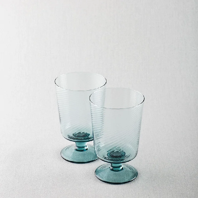 Frosted glass drinking cups-Italian Swirl Glass Set of 2, Blue