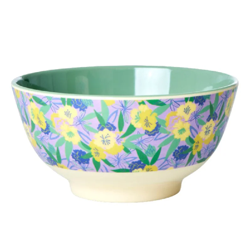 Vintage glass salad plates-Rice DK Melamine Bowl with Fancy Pansy Print - Medium - 700 ml