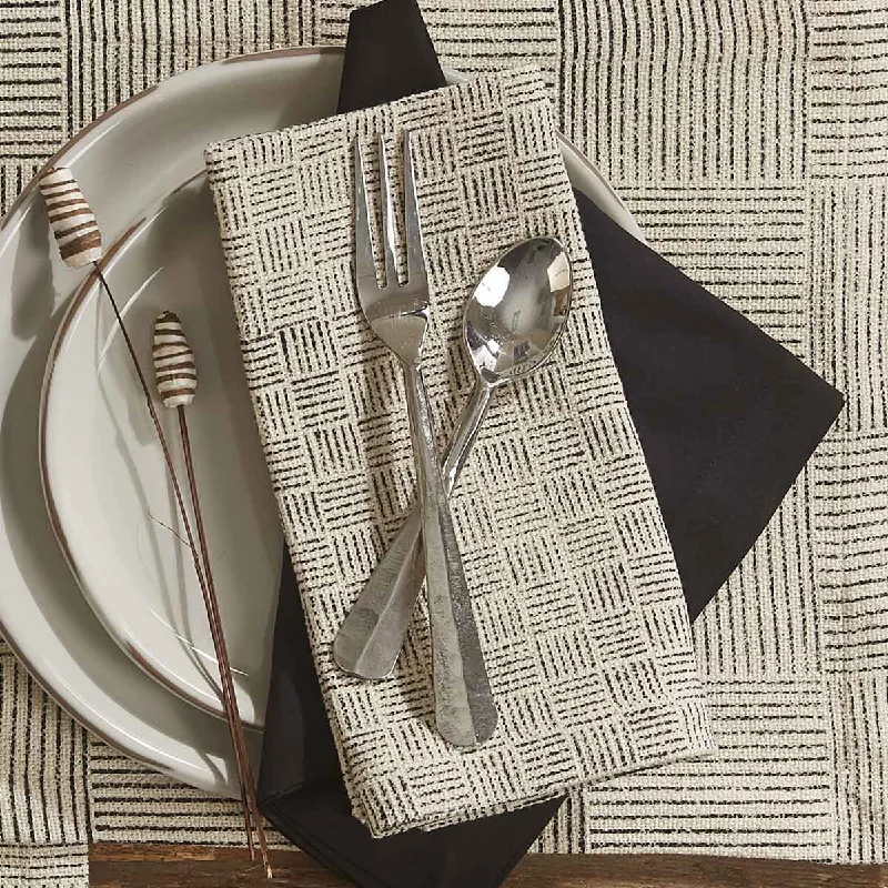 Eco-friendly bamboo utensil sets-Black And Natural Block Print Napkin set of 4 Park Designs