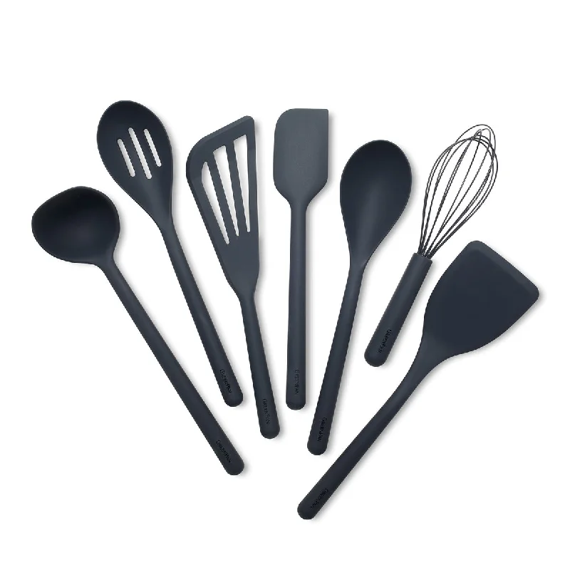 Sleek stainless steel trays-Platinum Silicone Tools 7-Piece Utensil Set | Gray