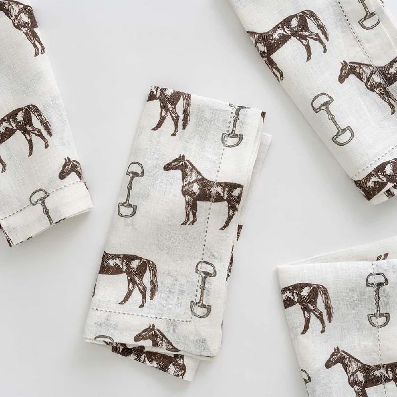 Retro enamel serving trays-Horse and Snaffle Linen Napkin | Set of 4