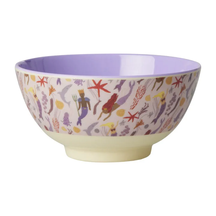 Stackable porcelain side plates-Rice DK Melamine Bowl with Mermaid Print - Medium - 700 ml