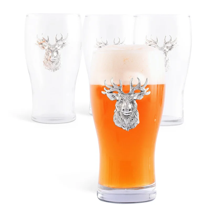 Spill-proof kids’ cups-Elk Head Beer Pint Glasses - Set of 4