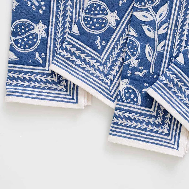 Outdoor bamboo serving sets-Pomegranate Blue Napkins | Set of 4