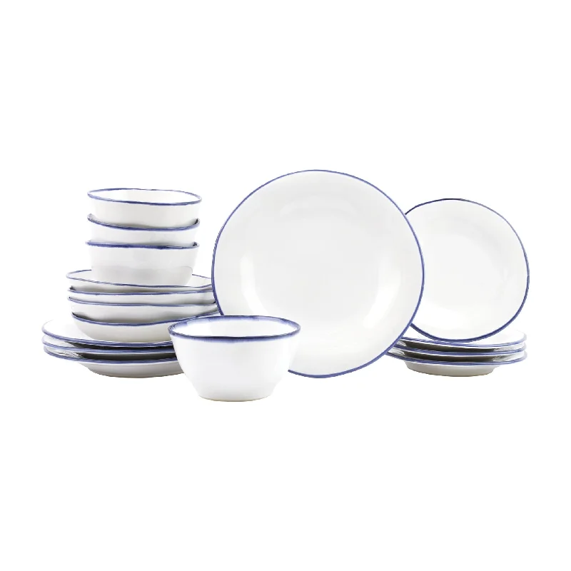 Stackable ceramic dessert bowls-Aurora Edge Sixteen-Piece Place Setting