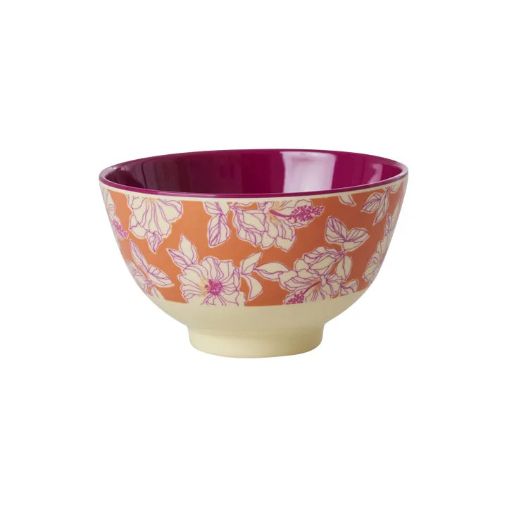 Outdoor bamboo serving sets-Rice DK Melamine Bowl with Faded Hibiscus Print - Small - 300 ml