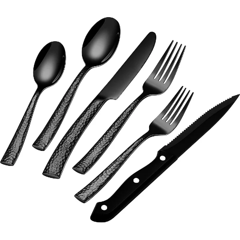 Cute kids’ plastic plates-48-Piece Black Hammered Silverware Set for 8 - 9.5*3.5*0.2inch