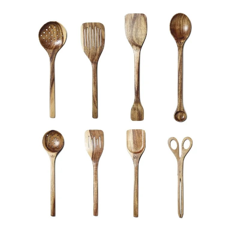 Elegant gold serving platters-Wooden Utensil Set 8 Pc Brown - Brown