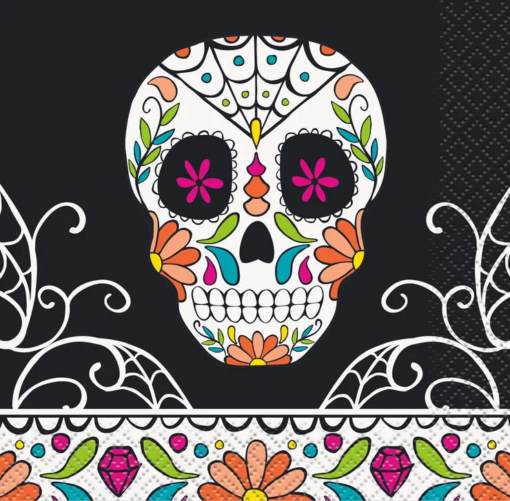 Frosted glass serving dishes-Day of the Dead Skull Beverage Napkins | 24ct