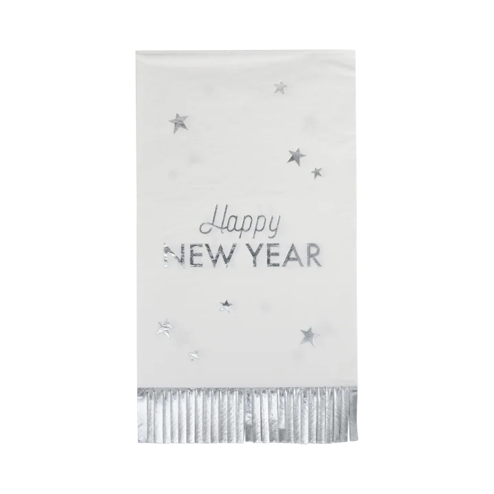 Elegant porcelain dinner plates-New Year's Happy New Year Fringed Dinner Napkin | 24 ct