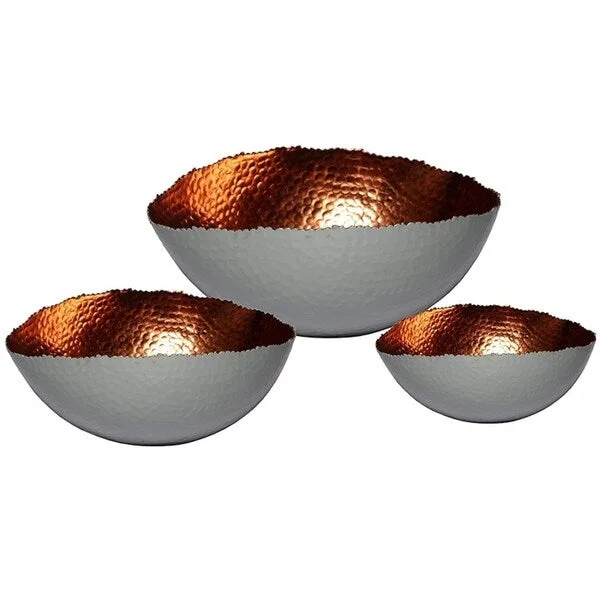 Handcrafted pottery platters-Melange Home Decor Cuivre Collection, Set of 3 Oval Bowls - 6", 9" and 12", Color - Gray