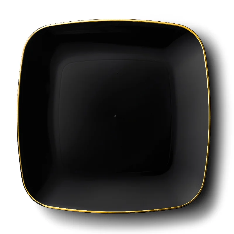 Stackable glass dessert cups-Black and Gold Rim Square Plastic Plates 10 Pack - Classic