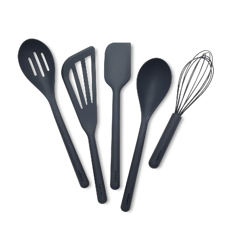 Modern glass dinner trays-Platinum Silicone Tools 5-Piece Utensil Set | Gray