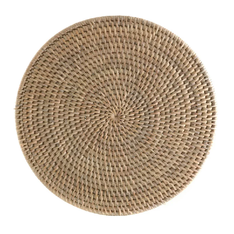 Rustic wooden bread plates-Placemat Round Rattan White Wash 35cm