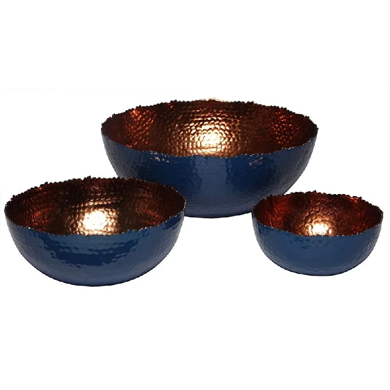 Microwave-safe ceramic bowls-Melange Home Decor Cuivre Collection, Set of 3 Bowls - 6", 9" and 12", Color - Navy