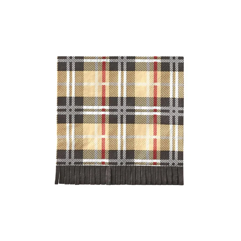 Retro enamel serving trays-Brown Plaid Dessert Napkins 20ct