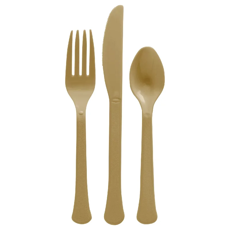 Retro striped dinnerware-Gold Plastic Assorted Cutlery, 80 Count