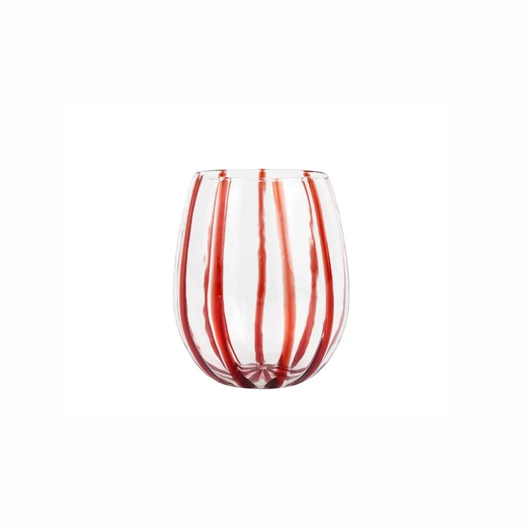 Outdoor insulated drinking cups-Nuovo Stripe Red Stemless Wine Glass