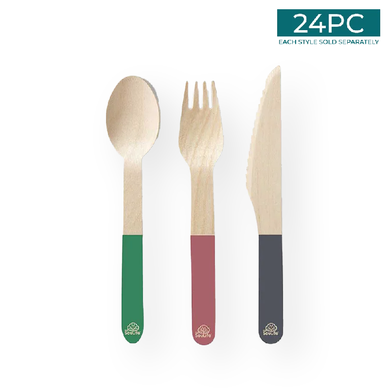 Wooden Coloured Cutlery 24PC Set